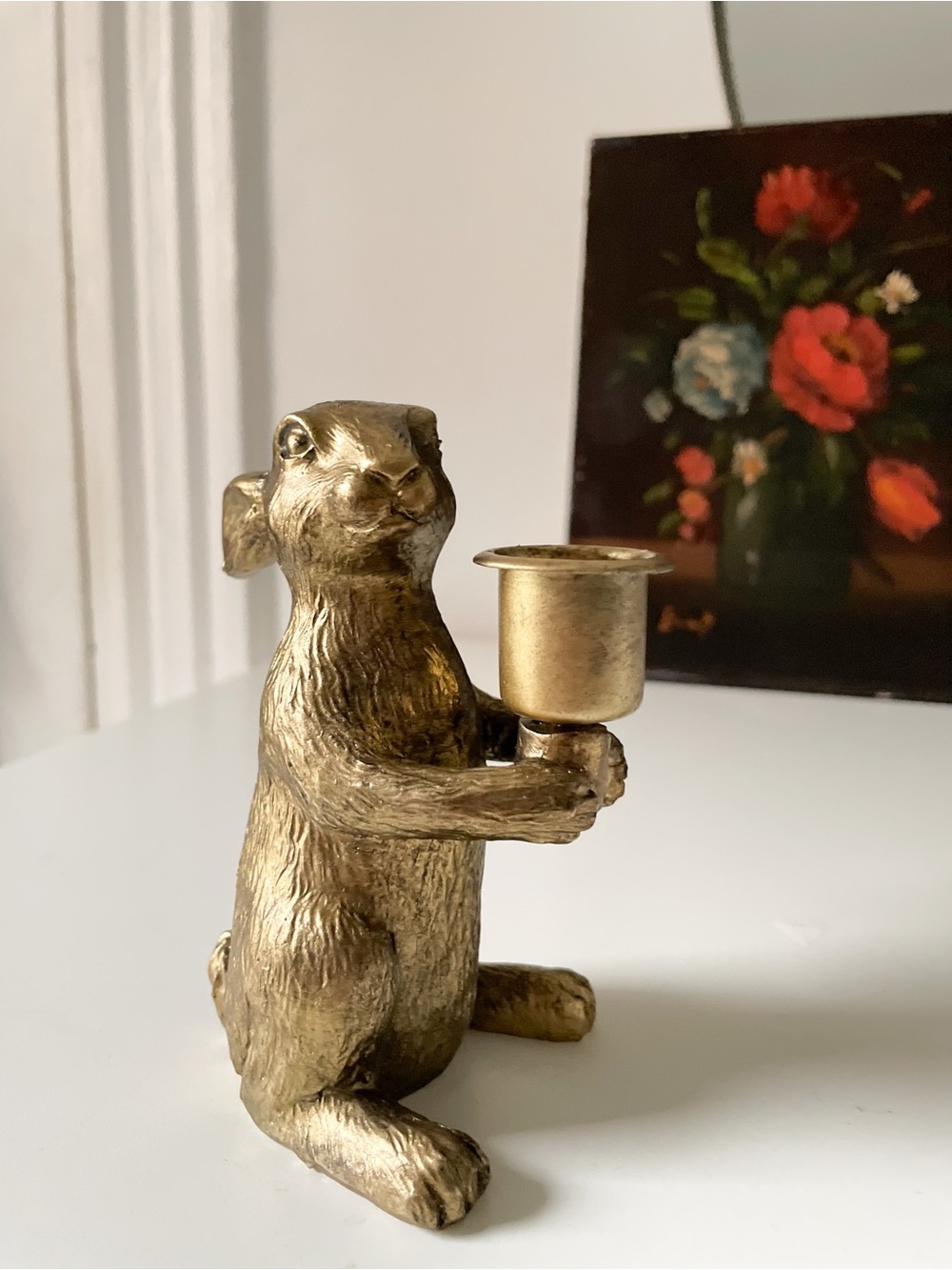 Whimsical Gold Bunny Taper Candle Holder Brass Rabbit ✨ - Picture 4 of 8